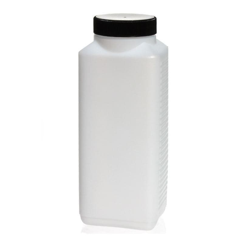 1.000 ml Bottiglia a bocca larga, rettangolare, plastica HDPE, naturale, imboccatura: DIN 60 EPE