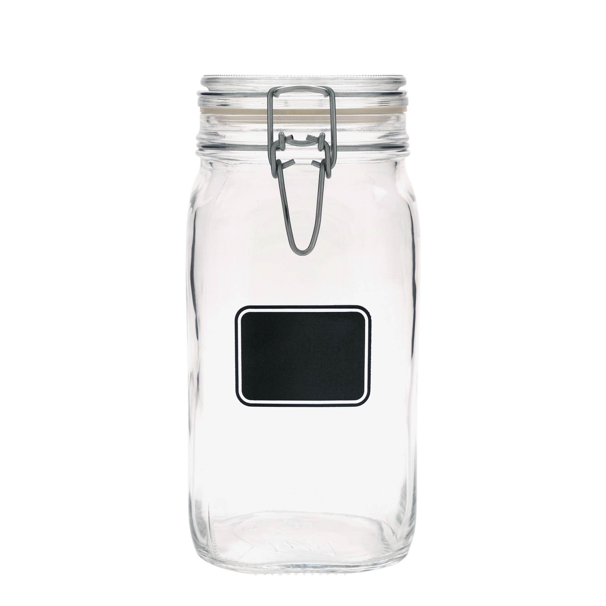 Barattolo con chiusura a molla da 1.500 ml 'Fido', motivo: campo per etichetta, quadrato, bocca: chiusura a molla Barattolo con chiusura a molla da 1.500 ml 'Fido', motivo: campo per etichetta, quadrato, bocca: chiusura a molla