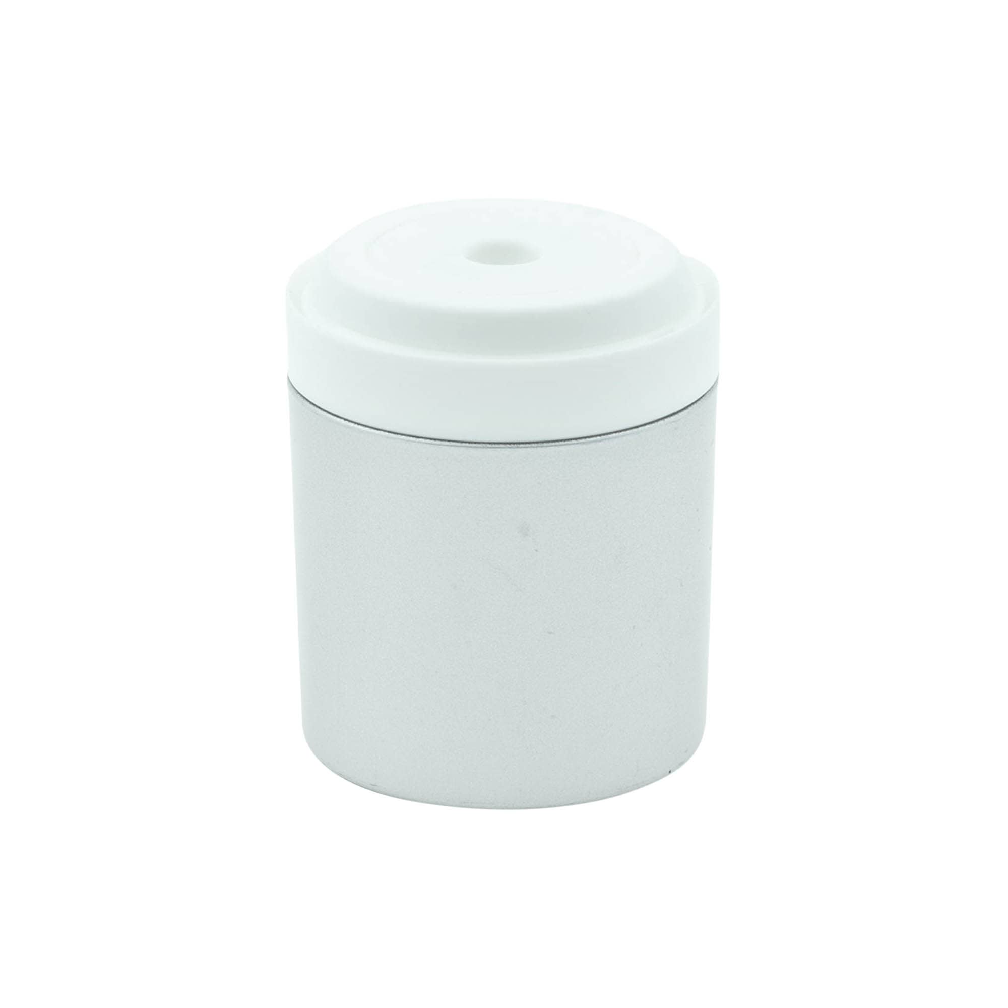 Testa pompa dispenser airless „Mezzo“, tipo D, plastica PP, bianca con tappo metallizzato opaco argento