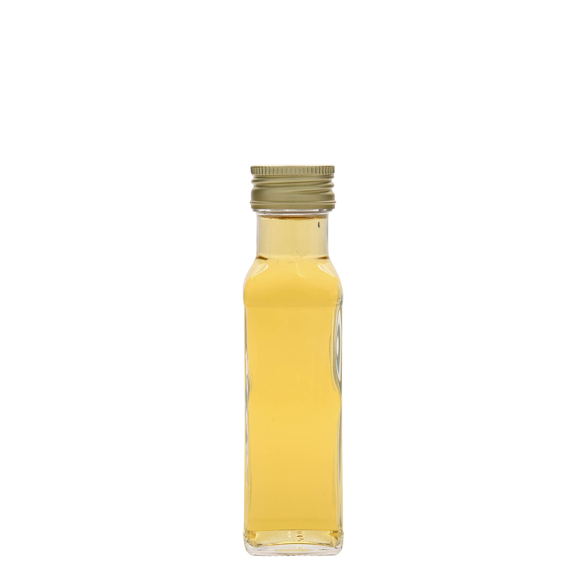 Bottiglia di vetro da 100 ml 'Marasca', quadrata, bocca: PP 31,5 Bottiglia di vetro da 100 ml 'Marasca', quadrata, bocca: PP 31,5