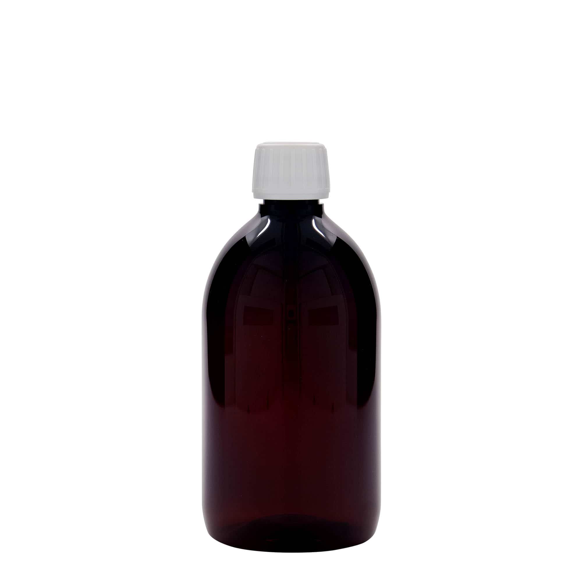 500 ml Bottiglia farmaceutica PET, marrone, plastica, imboccatura: PP 28