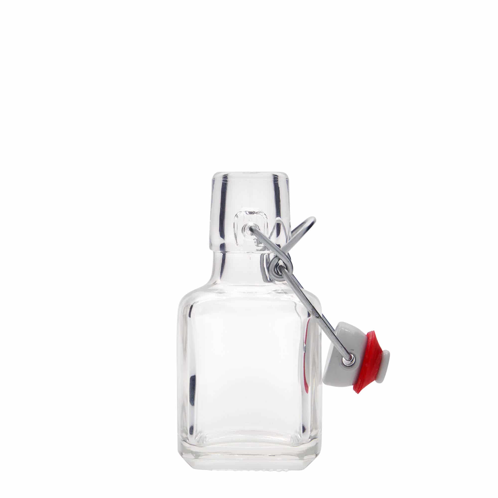 100 ml Bottiglia di vetro 'Kubica', quadrata, imboccatura: tappo meccanico 100 ml Bottiglia di vetro 'Kubica', quadrata, imboccatura: tappo meccanico