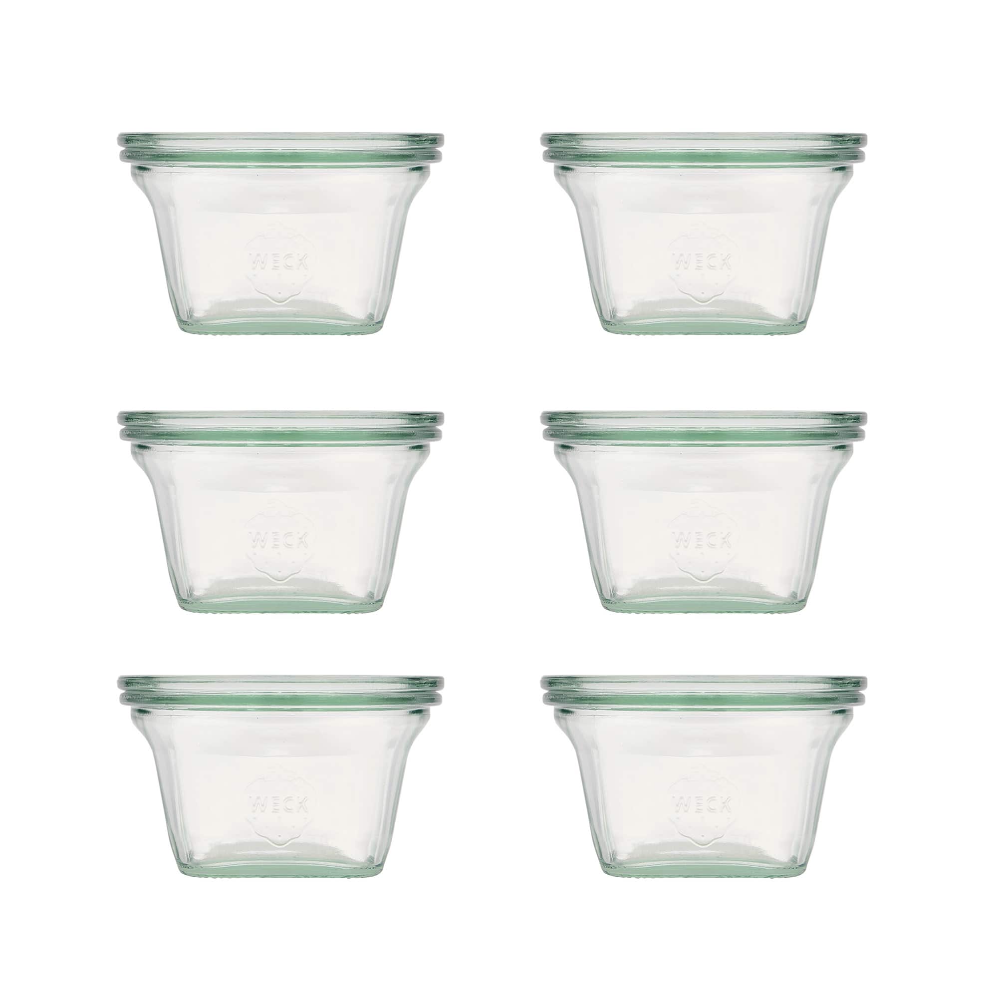 6x 290 ml WECK-Quadroglas con coperchio in vetro RR 100