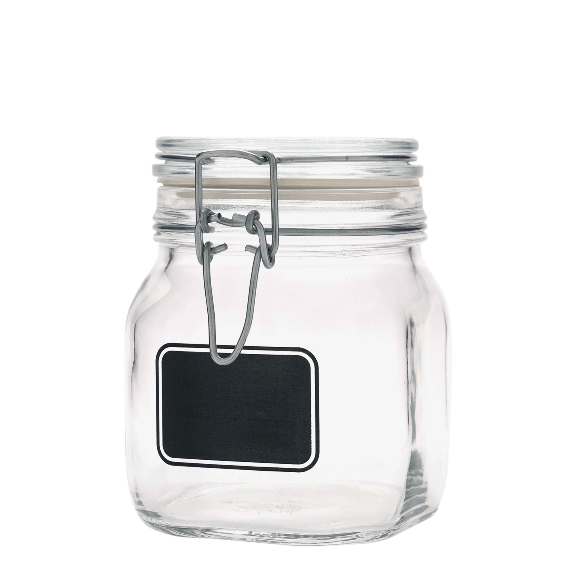 Vaso con chiusura a molla da 750 ml 'Fido', motivo: campo etichetta, quadrato, apertura: chiusura a molla