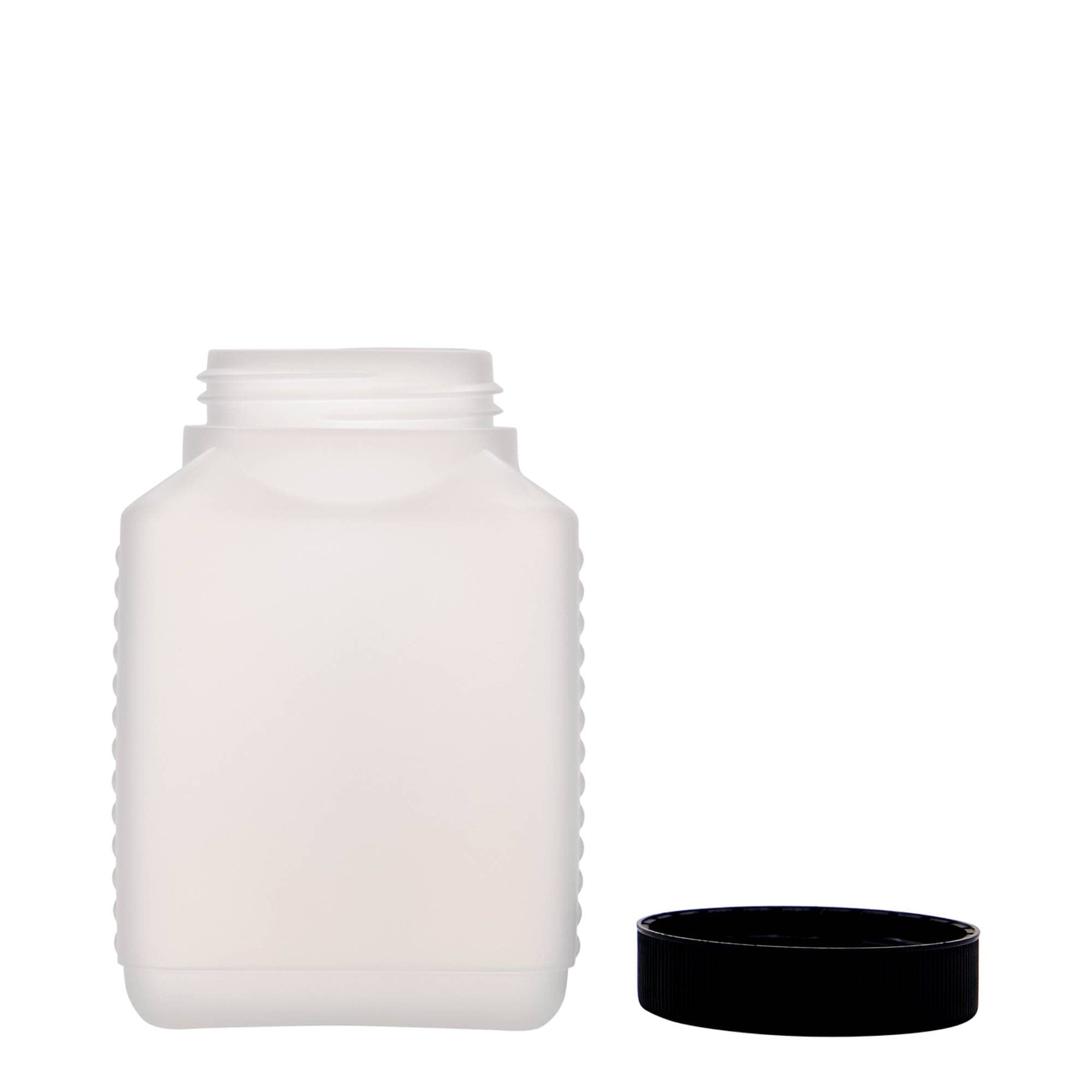 500 ml bottiglia a collo largo, rettangolare, plastica HDPE, naturale, bocca: DIN 60 EPE