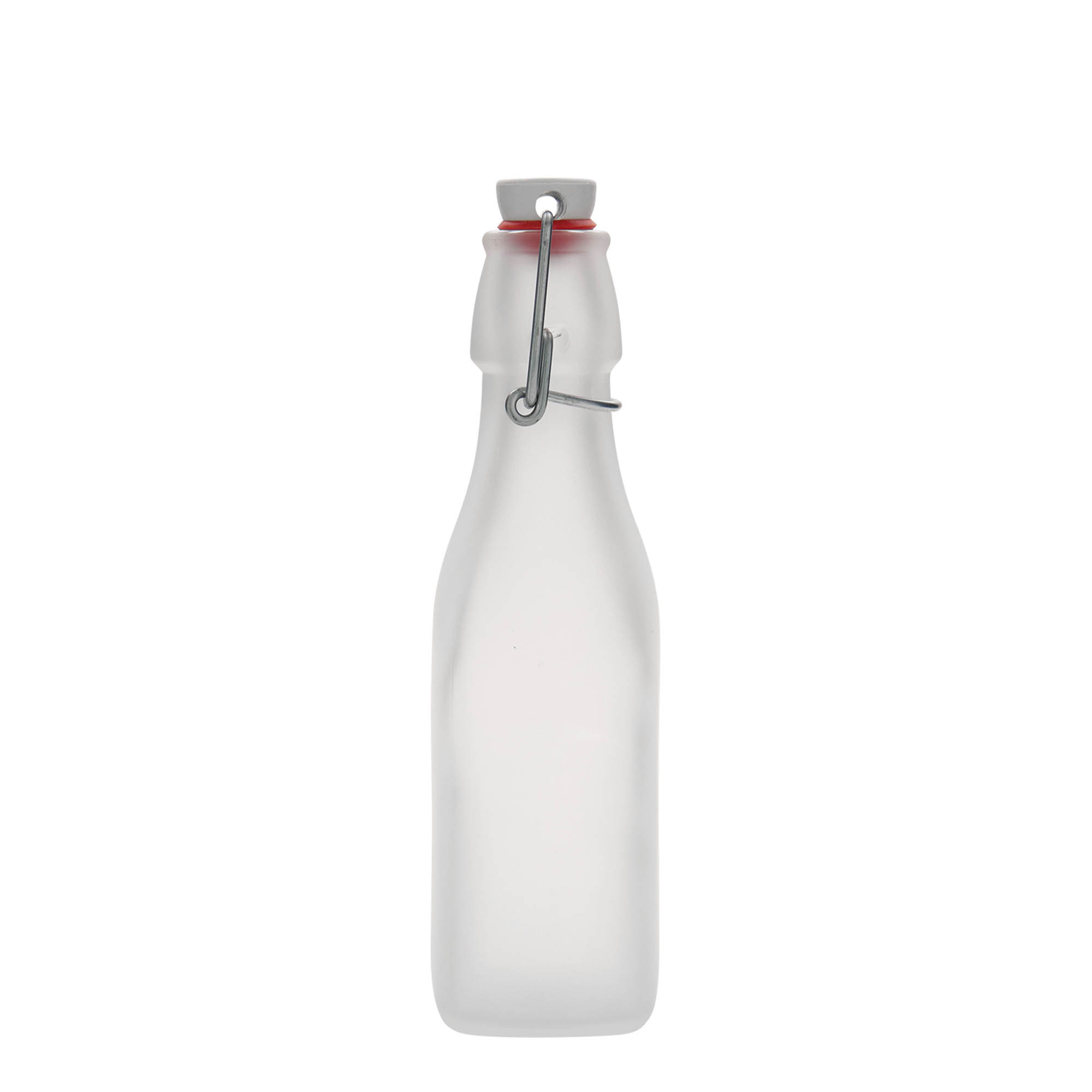 Bottiglia di vetro da 250 ml 'Swing, quadrata, bianca, bocca: chiusura a leva Bottiglia di vetro da 250 ml 'Swing, quadrata, bianca, bocca: chiusura a leva