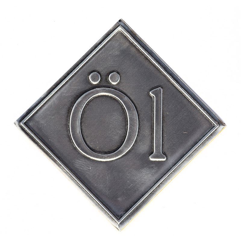 Etichetta metallica 'Olio', quadrata, stagno, argento