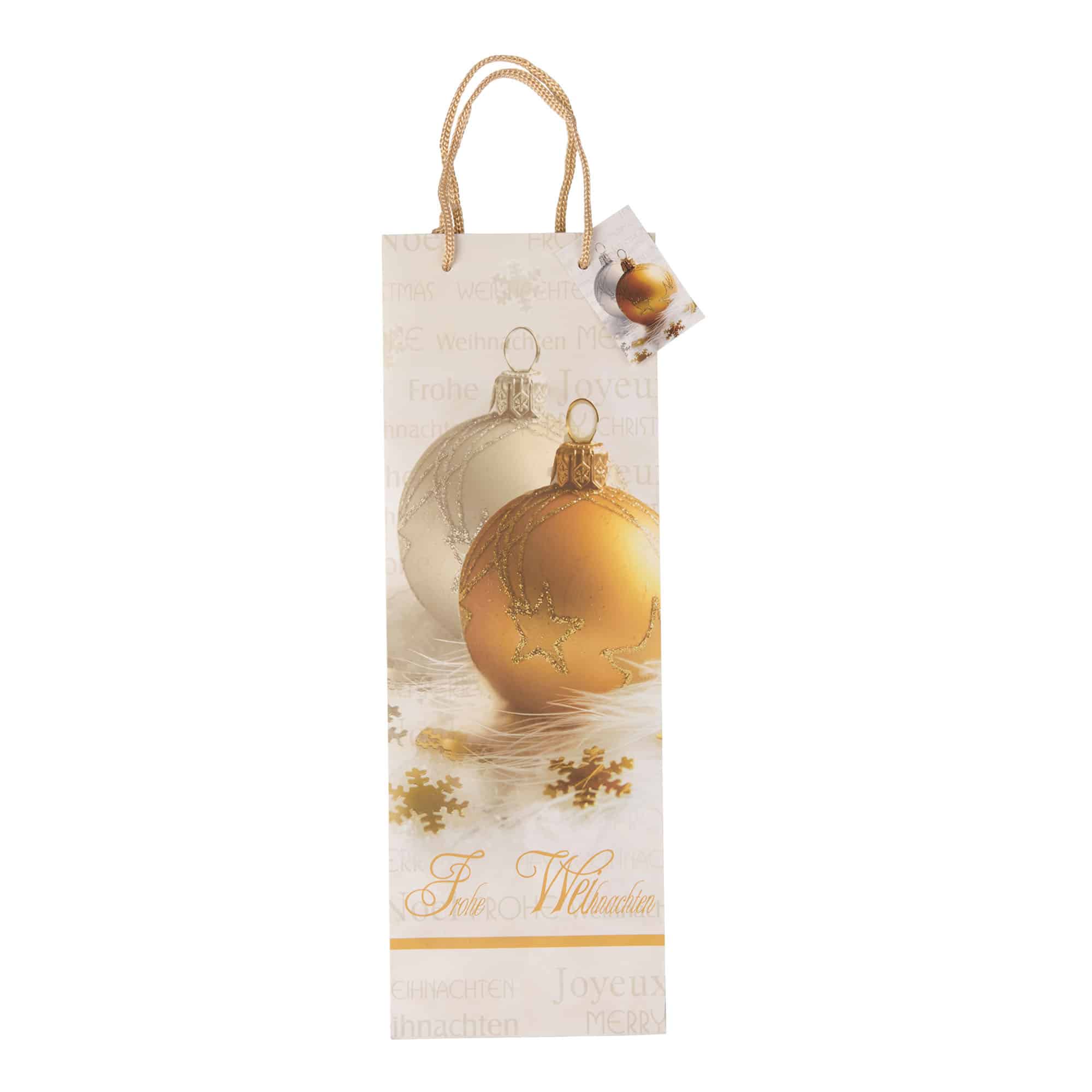 Sacchetto portabottiglie, motivo: Buon Natale, quadrato, carta, oro