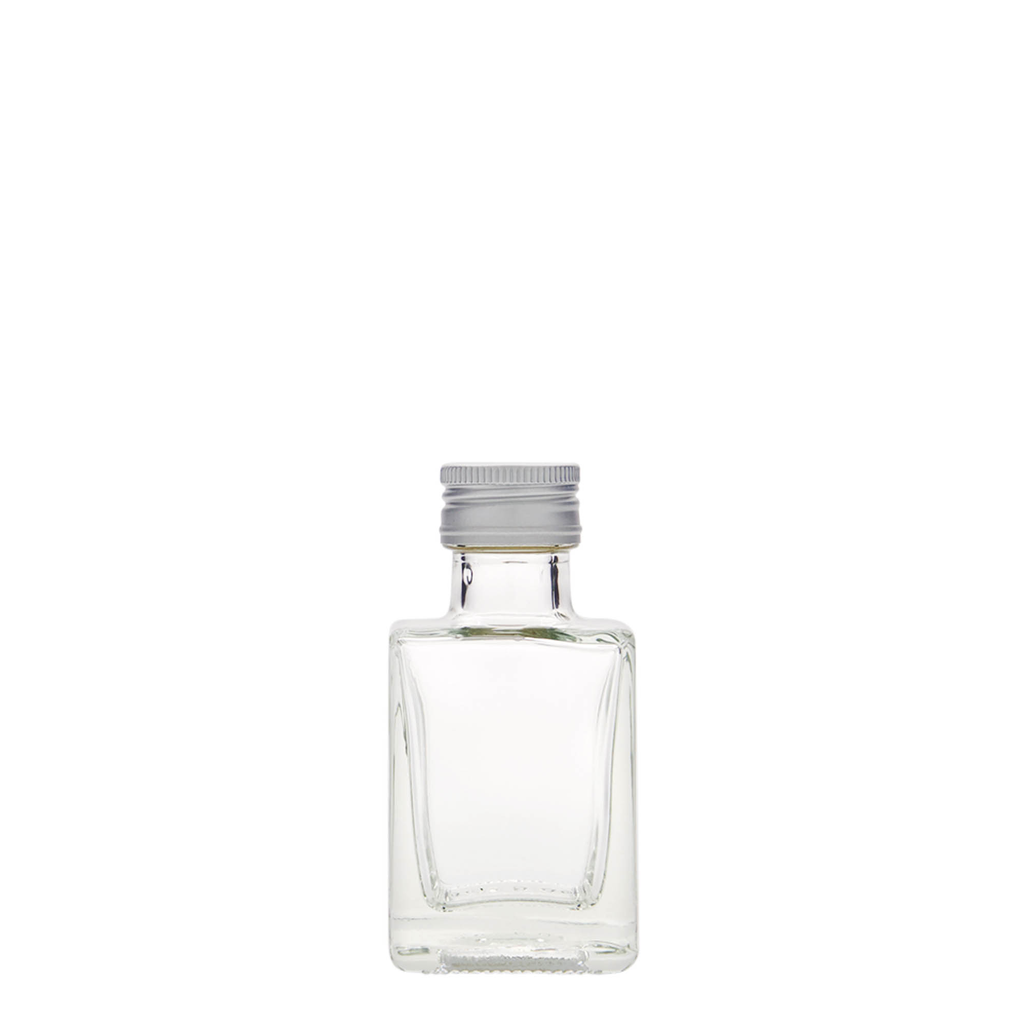 Bottiglia di vetro da 50 ml 'Cube', quadrata, bocca: PP 24 Bottiglia di vetro da 50 ml 'Cube', quadrata, bocca: PP 24