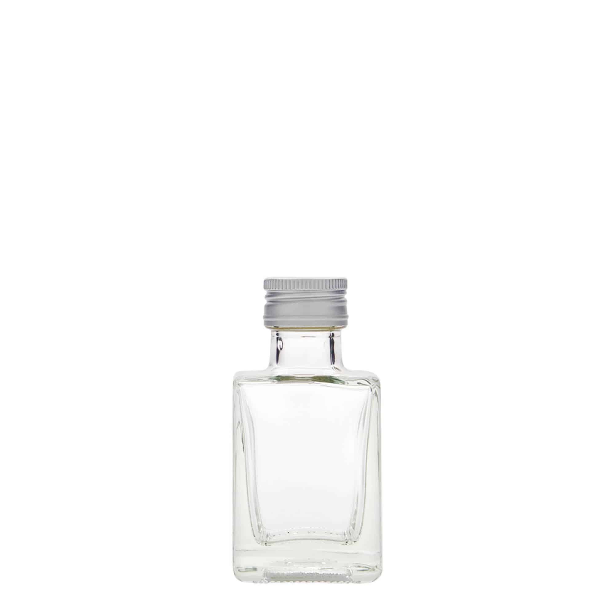Bottiglia di vetro da 50 ml 'Cube', quadrata, bocca: PP 24