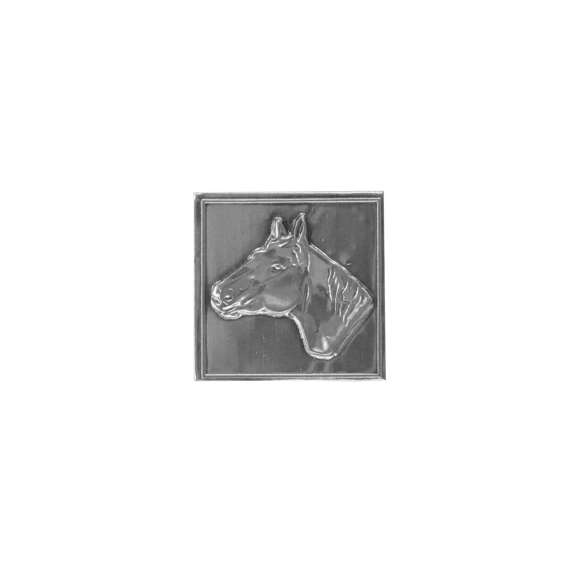 Etichetta metallica 'Cavallo', quadrata, stagno, argento