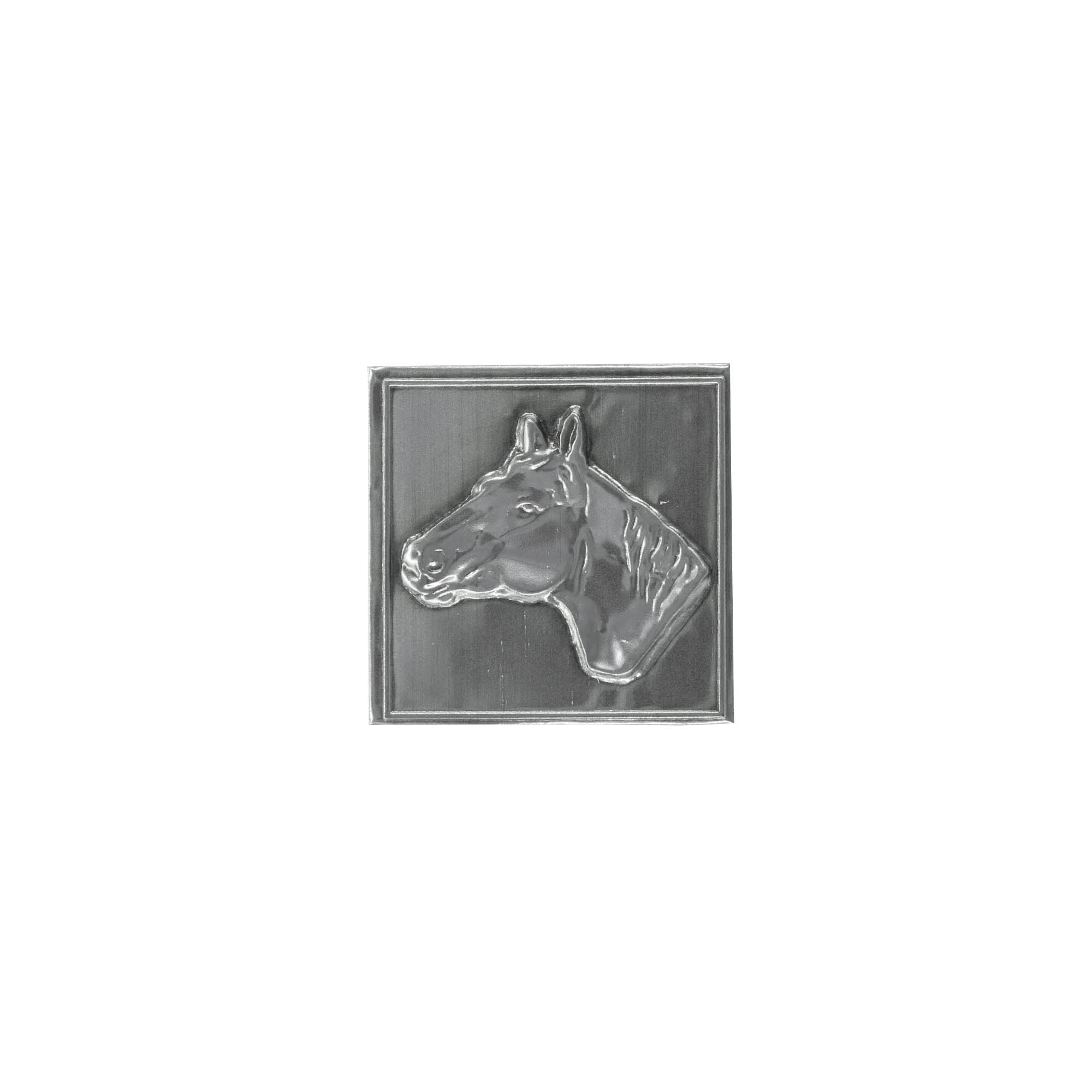 Etichetta in stagno 'Cavallo', quadrata, metallo, argento