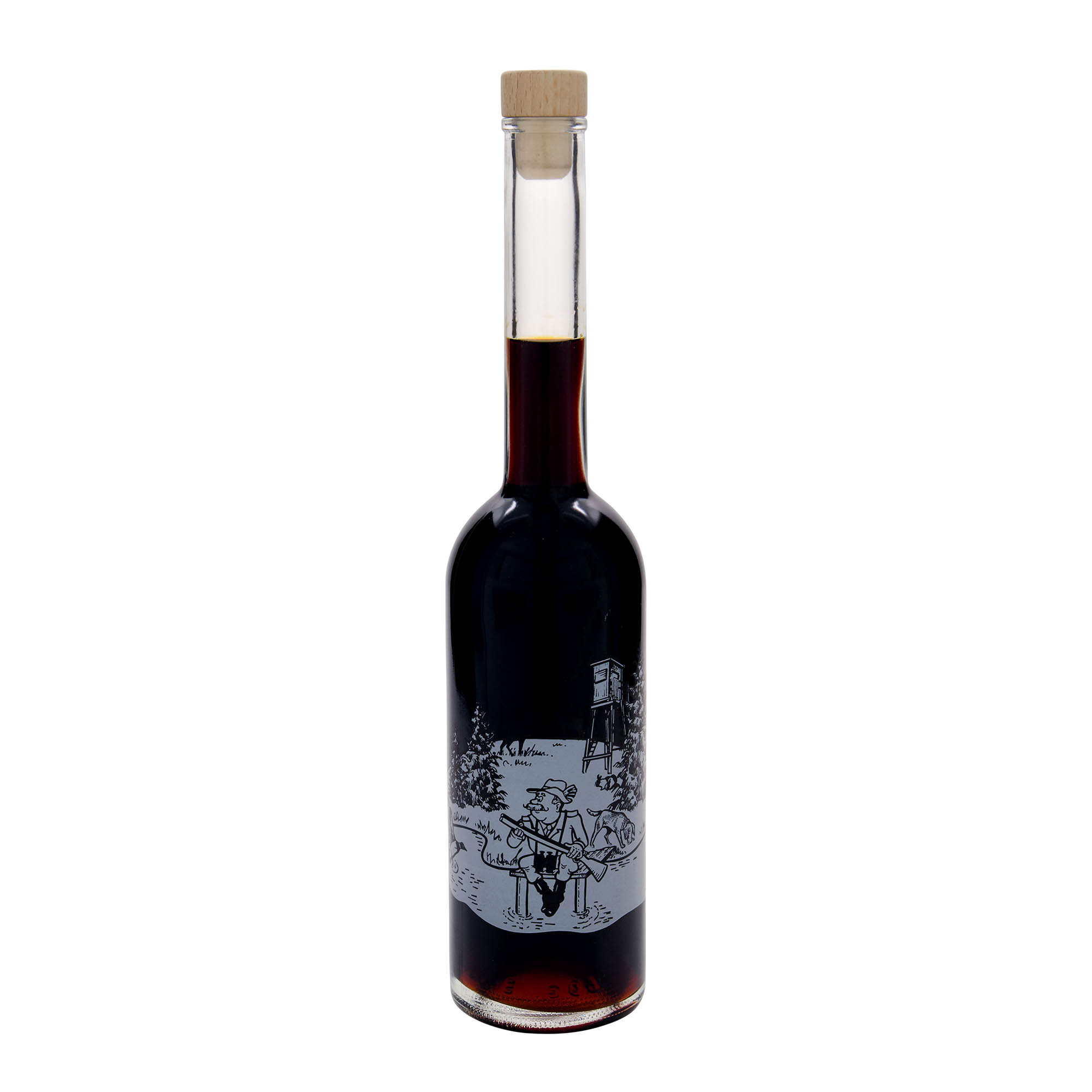 Bottiglia di vetro da 500 ml 'Opera', motivo: Cacciatore, bocca: tappo di sughero Bottiglia di vetro da 500 ml 'Opera', motivo: Cacciatore, bocca: tappo di sughero