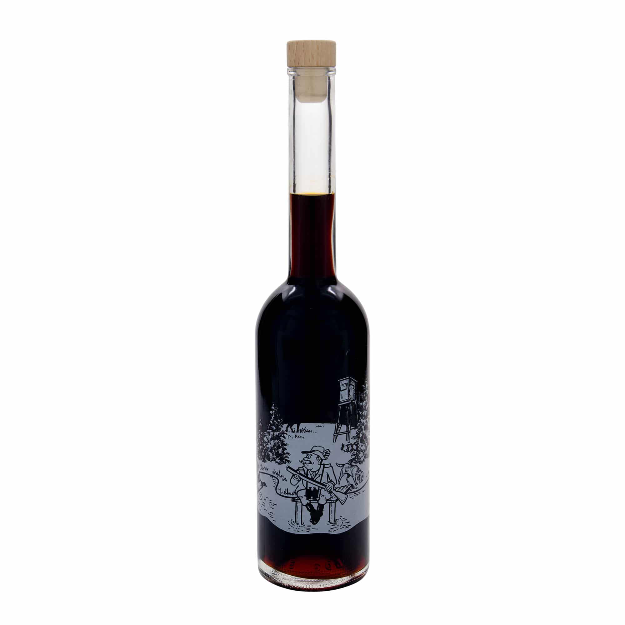 Bottiglia di vetro da 500 ml 'Opera', motivo: Cacciatore, bocca: tappo di sughero