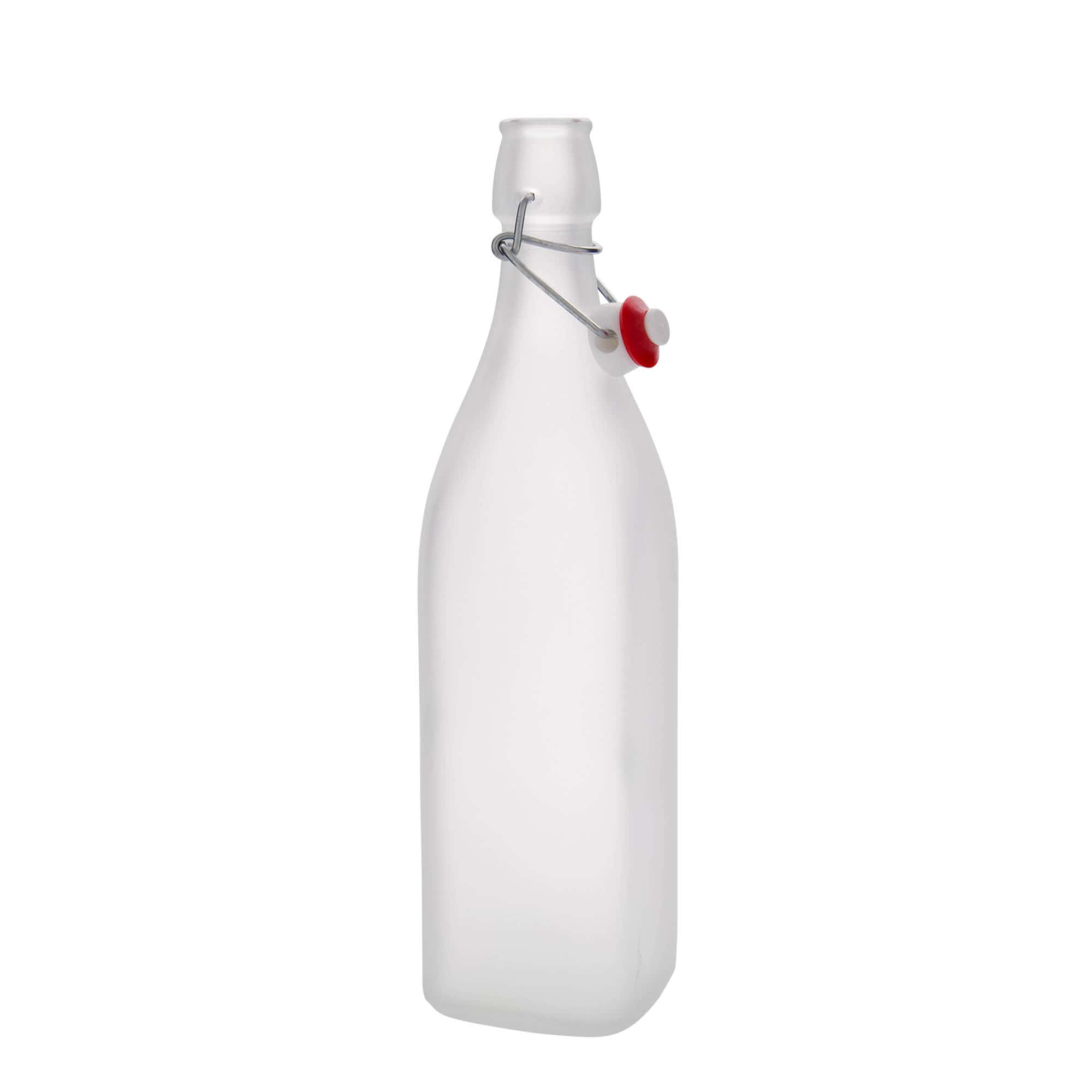 Bottiglia di vetro da 1.000 ml 'Swing, quadrata, ghiacciata, bocca: chiusura a leva Bottiglia di vetro da 1.000 ml 'Swing, quadrata, ghiacciata, bocca: chiusura a leva