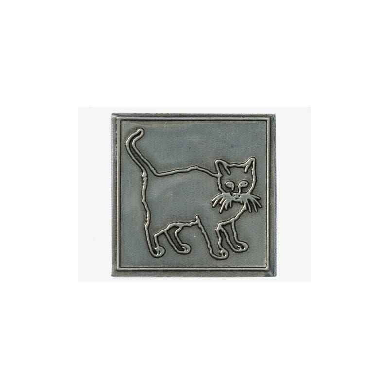Etichetta in stagno 'Gatto', quadrata, metallo, argento Etichetta in stagno 'Gatto', quadrata, metallo, argento