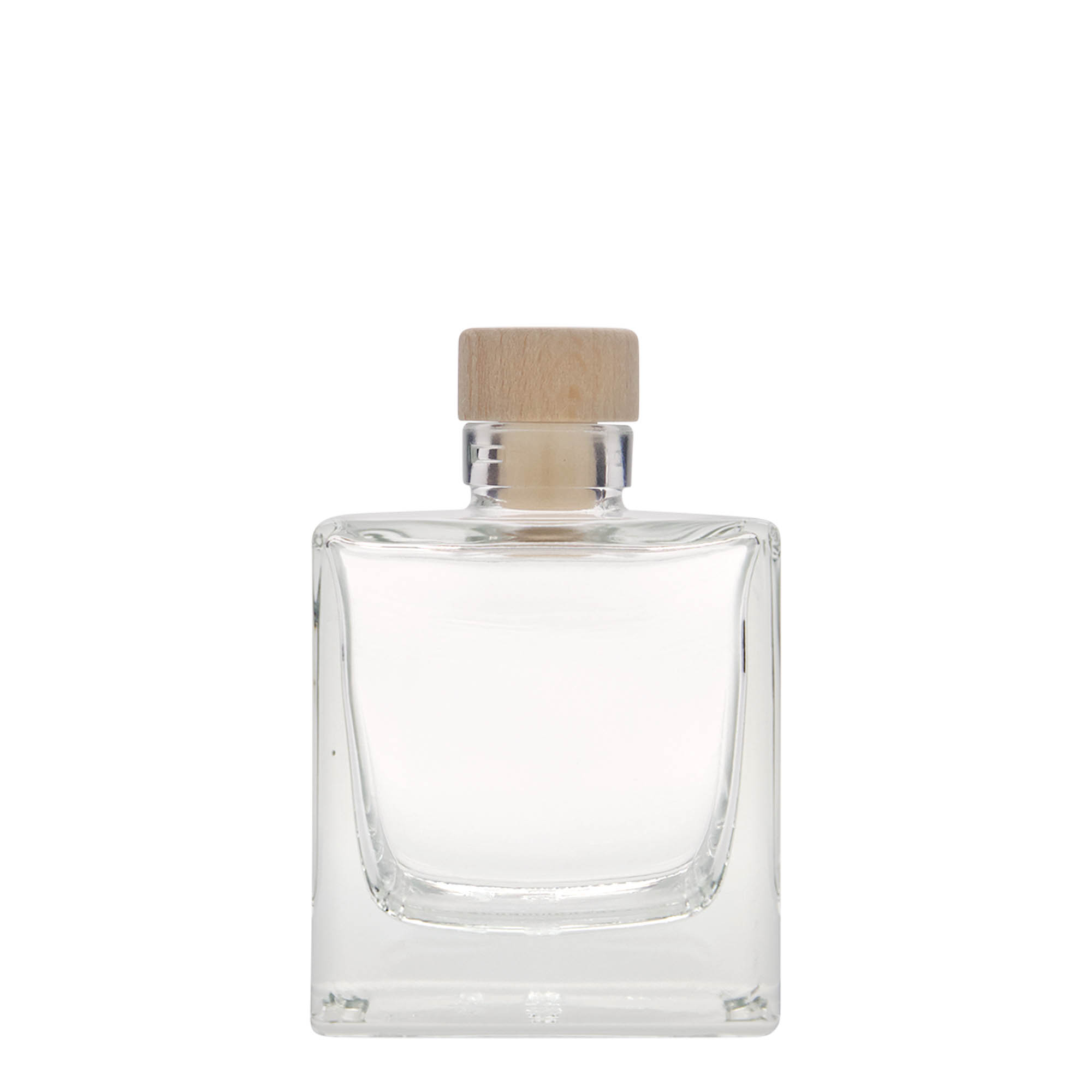 Bottiglia di vetro da 200 ml 'Cube', quadrata, bocca: sughero Bottiglia di vetro da 200 ml 'Cube', quadrata, bocca: sughero