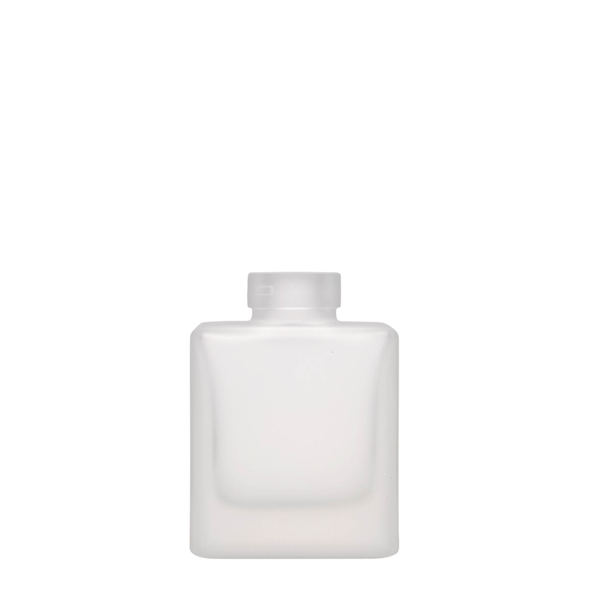 Bottiglia di vetro da 100 ml 'Cube', quadrata, ghiacciata, bocca: sughero Bottiglia di vetro da 100 ml 'Cube', quadrata, ghiacciata, bocca: sughero