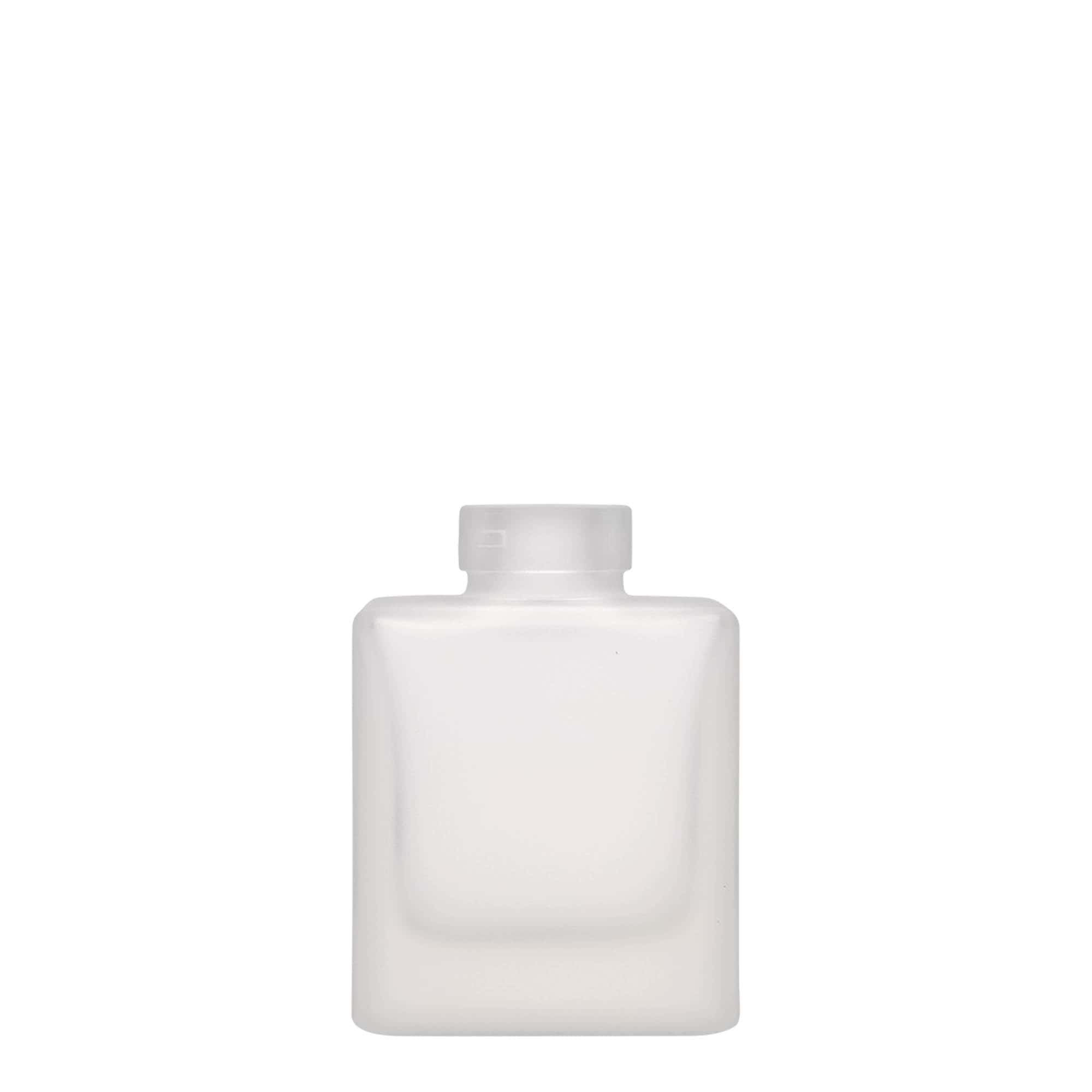 Bottiglia di vetro da 100 ml 'Cube', quadrata, ghiacciata, bocca: sughero Bottiglia di vetro da 100 ml 'Cube', quadrata, ghiacciata, bocca: sughero