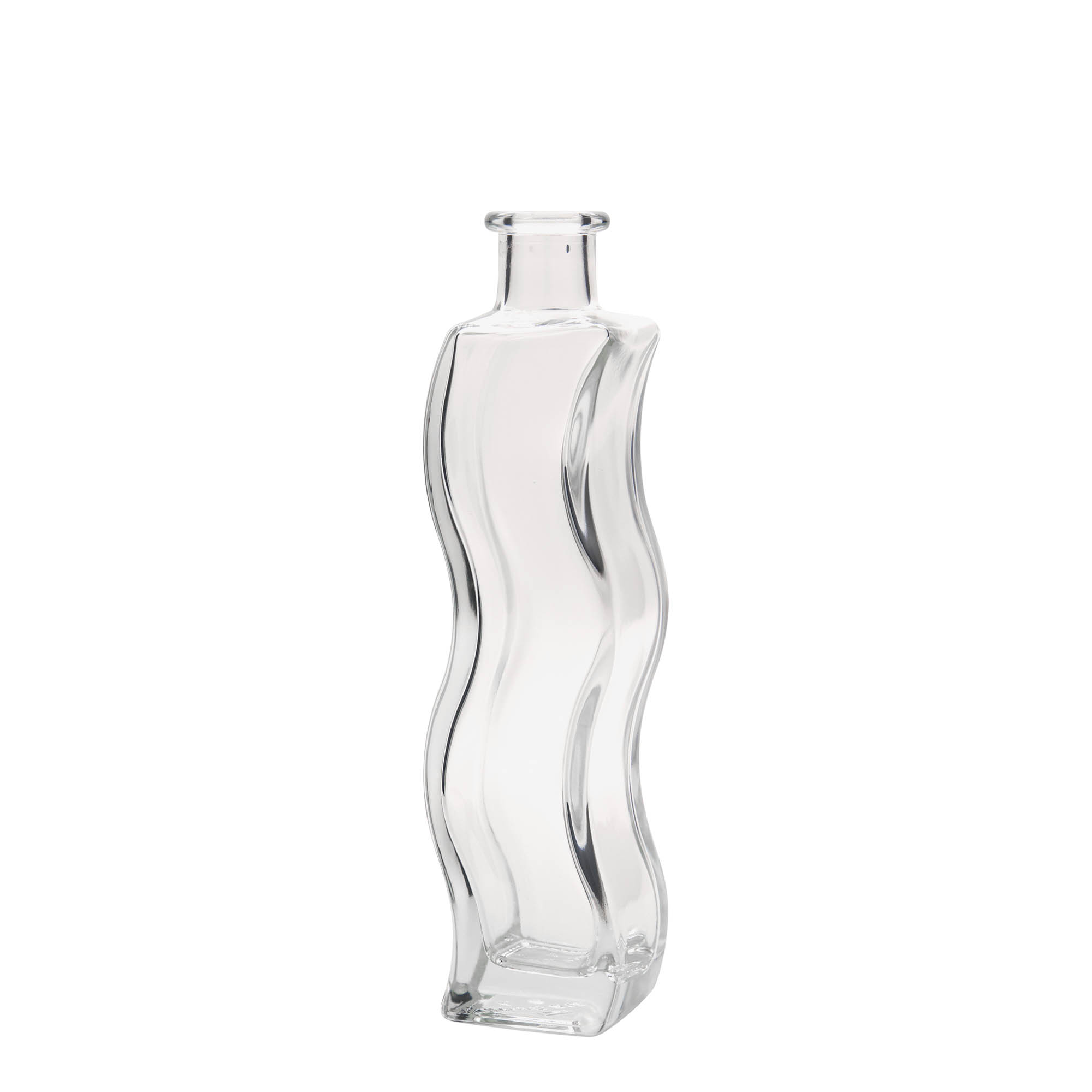 Bottiglia di vetro da 200 ml 'Welle', quadrata, bocca: tappo di sughero Bottiglia di vetro da 200 ml 'Welle', quadrata, bocca: tappo di sughero