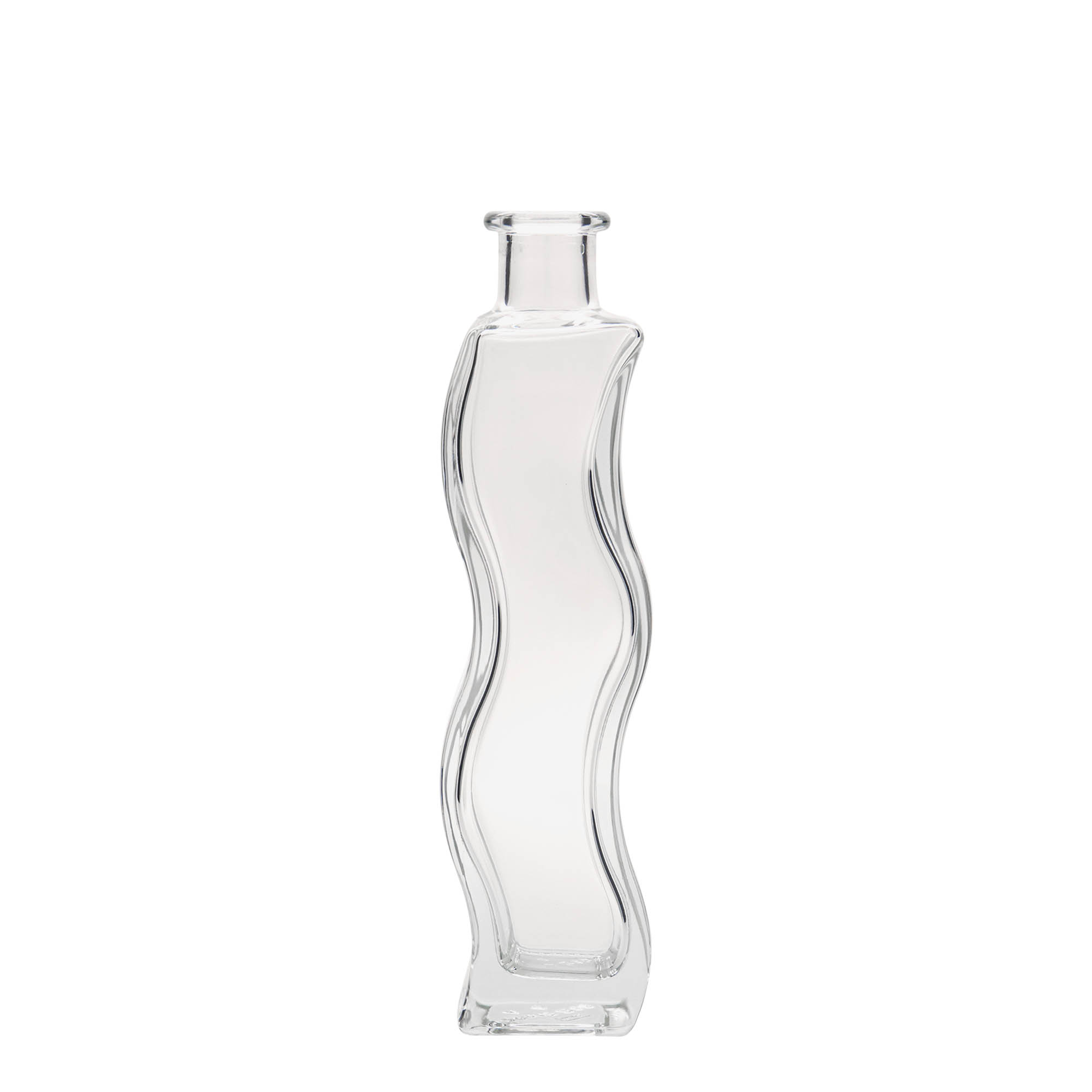 Bottiglia di vetro da 200 ml 'Welle', quadrata, bocca: tappo di sughero Bottiglia di vetro da 200 ml 'Welle', quadrata, bocca: tappo di sughero