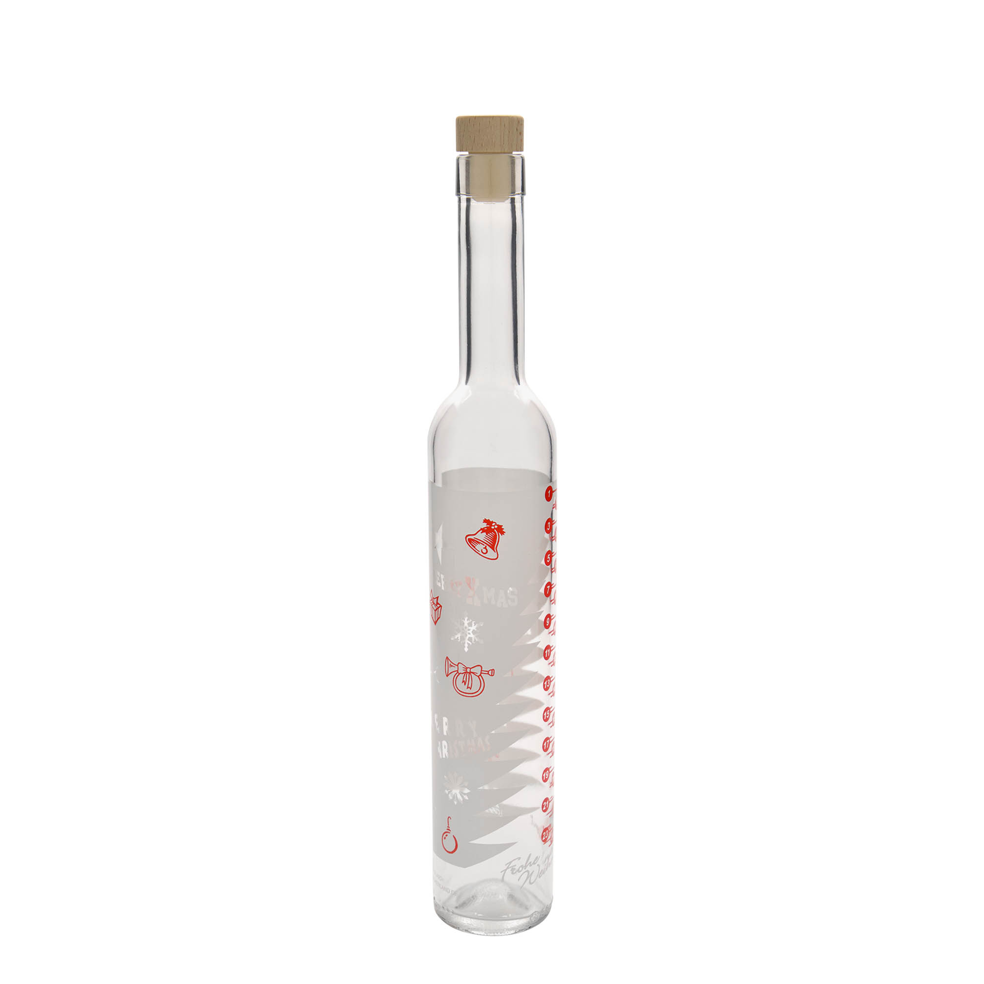 Bottiglia di vetro da 500 ml Maximo stampata 'Calendario dell'Avvento', bocca: sughero Bottiglia di vetro da 500 ml Maximo stampata 'Calendario dell'Avvento', bocca: sughero