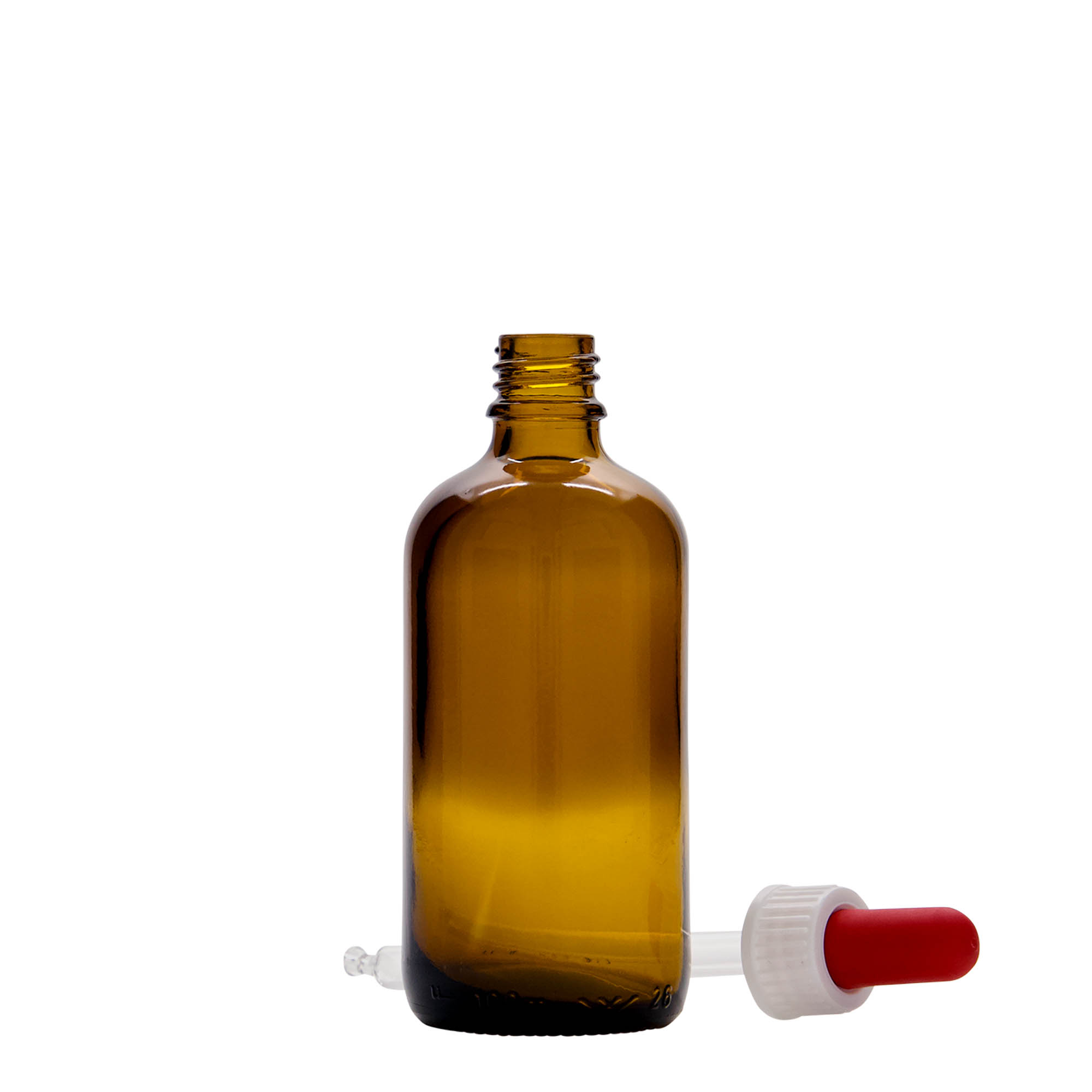 100 ml flacone con contagocce medicina, vetro, marrone-rosso, bocca: DIN 18