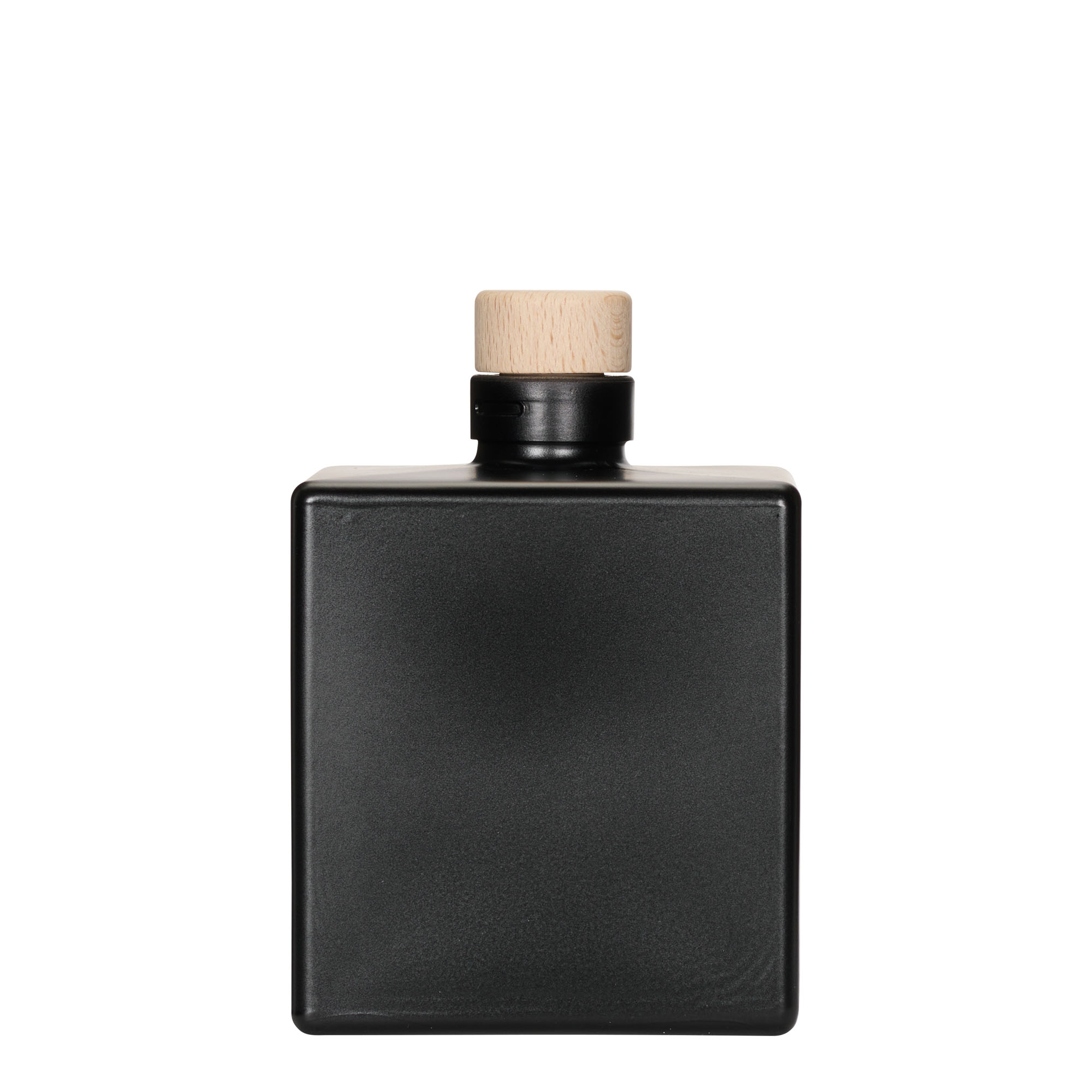 Bottiglia di vetro da 500 ml 'Cube', quadrata, nera, bocca: sughero Bottiglia di vetro da 500 ml 'Cube', quadrata, nera, bocca: sughero
