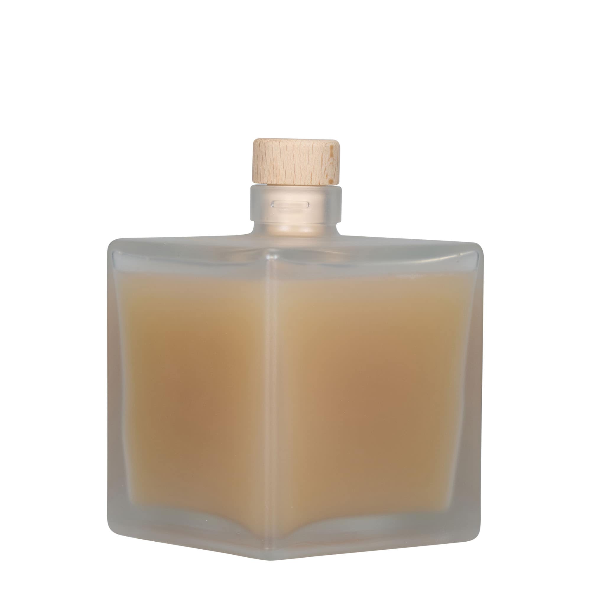 Bottiglia di vetro da 500 ml 'Cube', quadrata, ghiacciata, bocca: sughero Bottiglia di vetro da 500 ml 'Cube', quadrata, ghiacciata, bocca: sughero