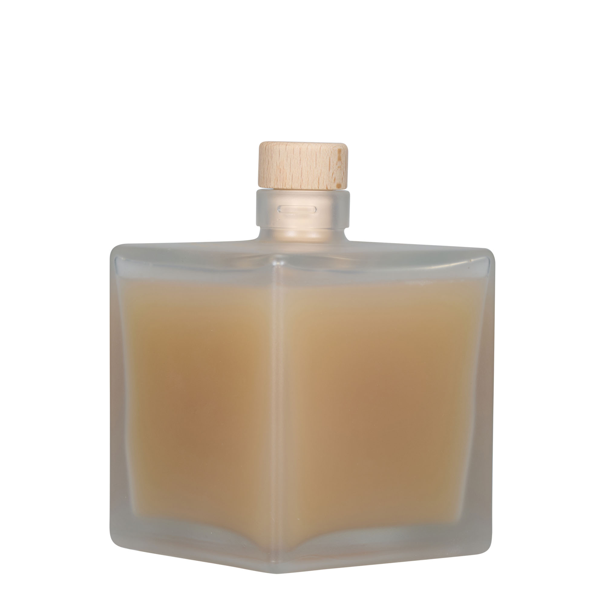 Bottiglia di vetro da 500 ml 'Cube', quadrata, ghiacciata, bocca: sughero Bottiglia di vetro da 500 ml 'Cube', quadrata, ghiacciata, bocca: sughero