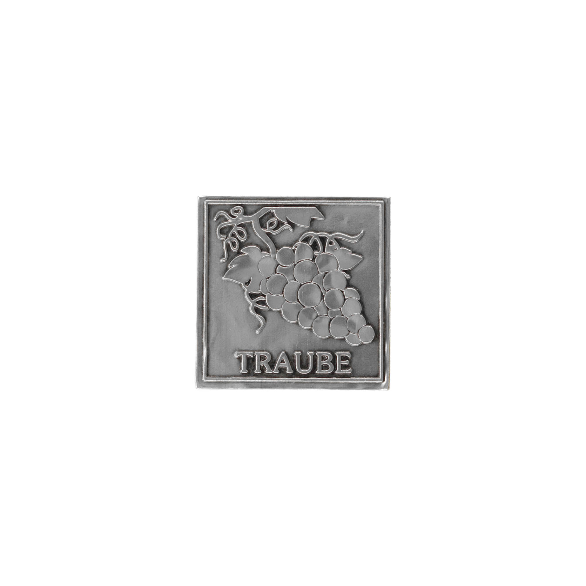 Etichetta in stagno 'Uva', quadrata, metallo, argento Etichetta in stagno 'Uva', quadrata, metallo, argento