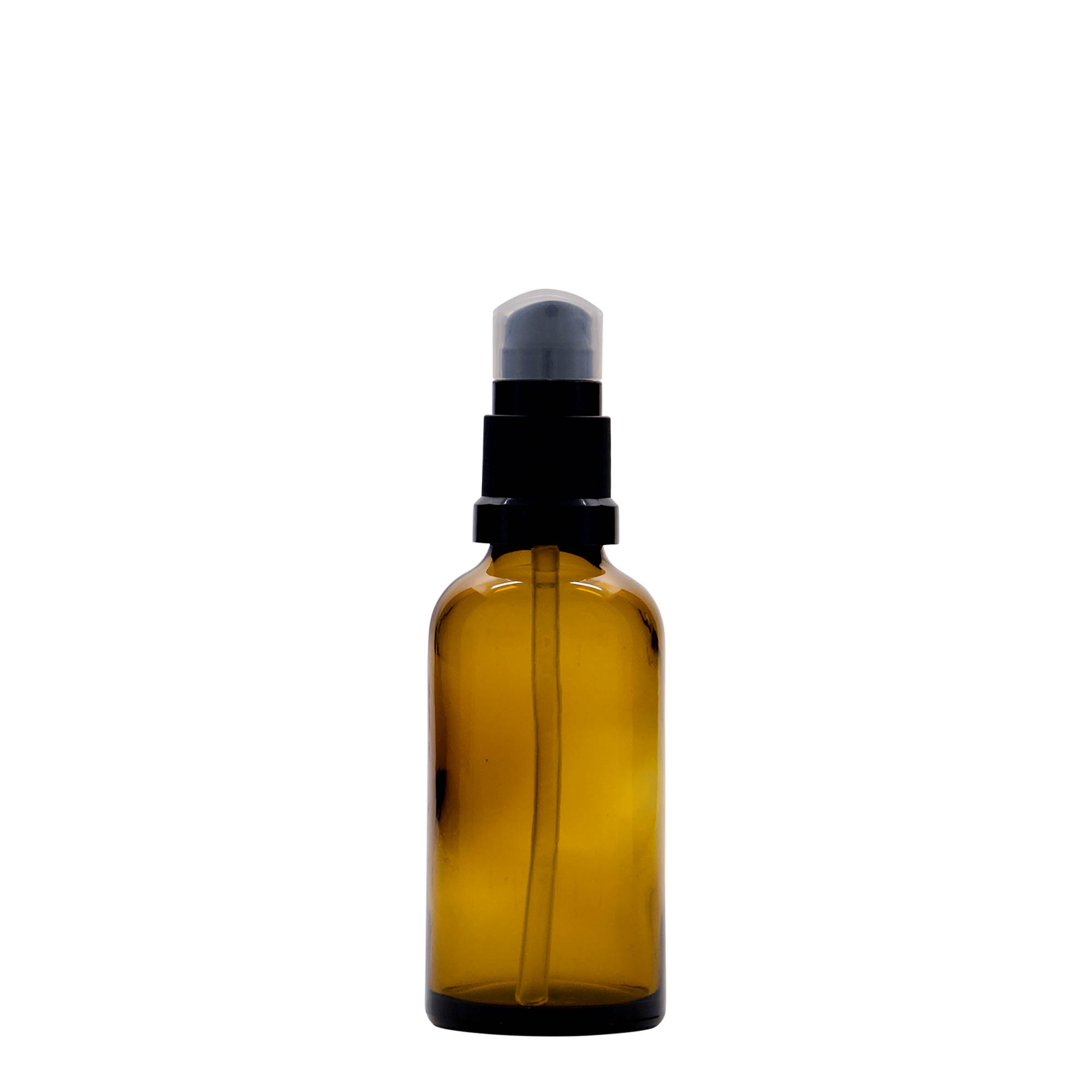 50 ml flacone medico con pompa per lozione, vetro, marrone, bocca: DIN 18